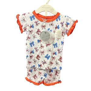 Milkberry bamboo little girls bow Fourth of July shortie & shirt bamboo set 18 M